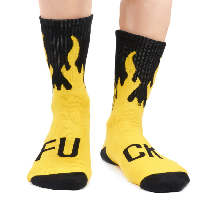 Black x Yellow 'FUCK' Flame Socks