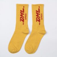 Yellow DHL Spell Ribbed Socks - Bless Up Vintage