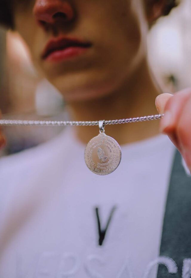 Stainless Steel Bless Up Verse Spell Out Necklace