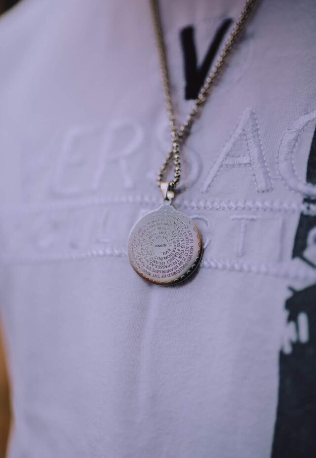 Stainless Steel Bless Up Verse Spell Out Necklace