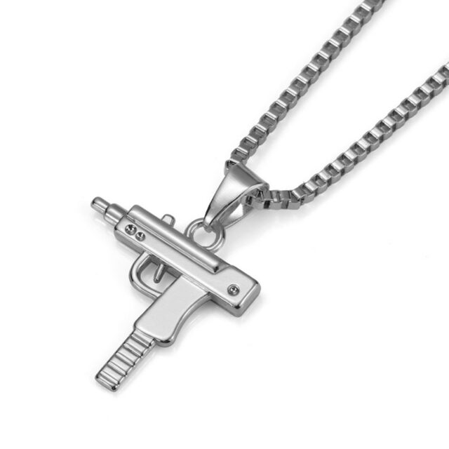 Silver Plated Uzi Gun Necklace