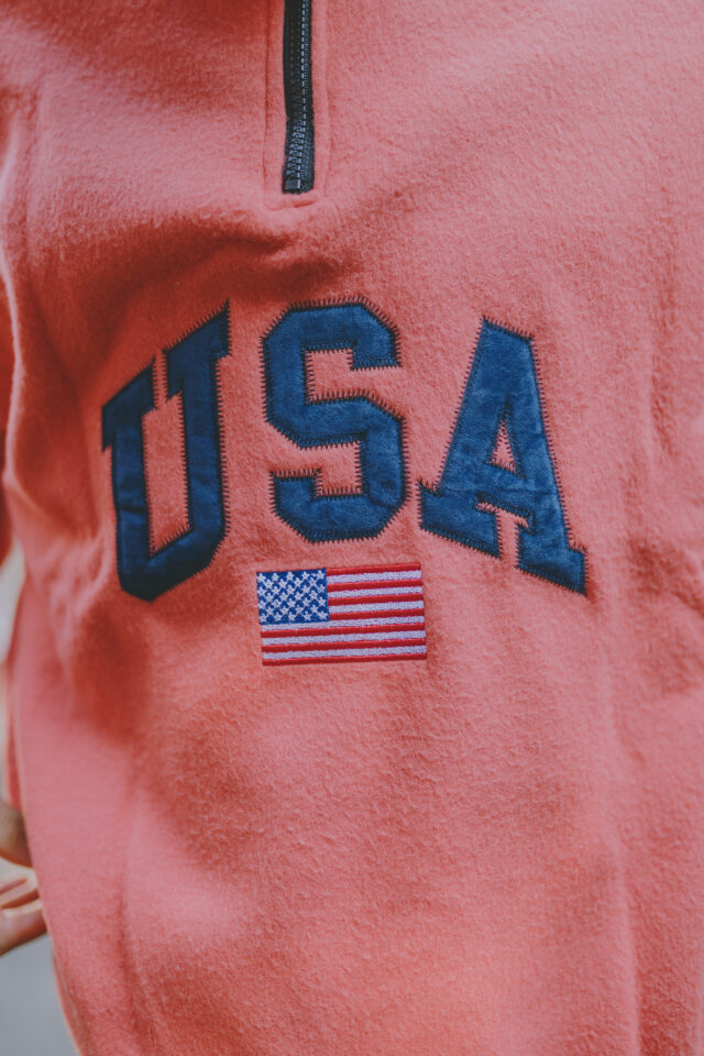 Vintage Peachy Orange USA Embroidered Fleece Jumper