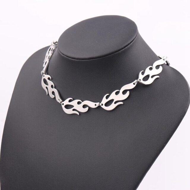 Silver Plated Flame Choker Necklace