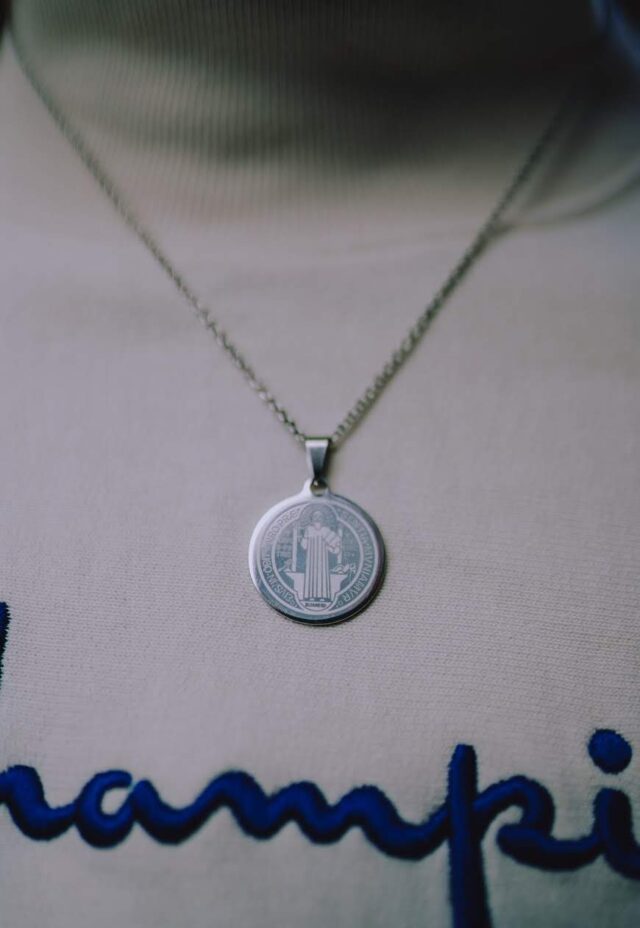 Silver Plated Double Sided St Benedict Pendant Necklace