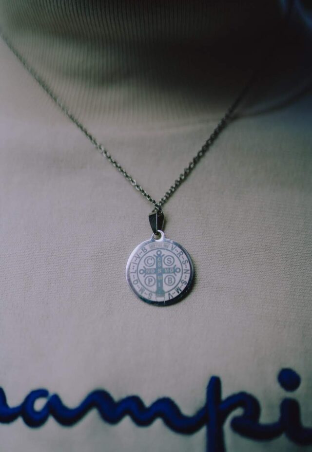 Silver Plated Double Sided St Benedict Pendant Necklace