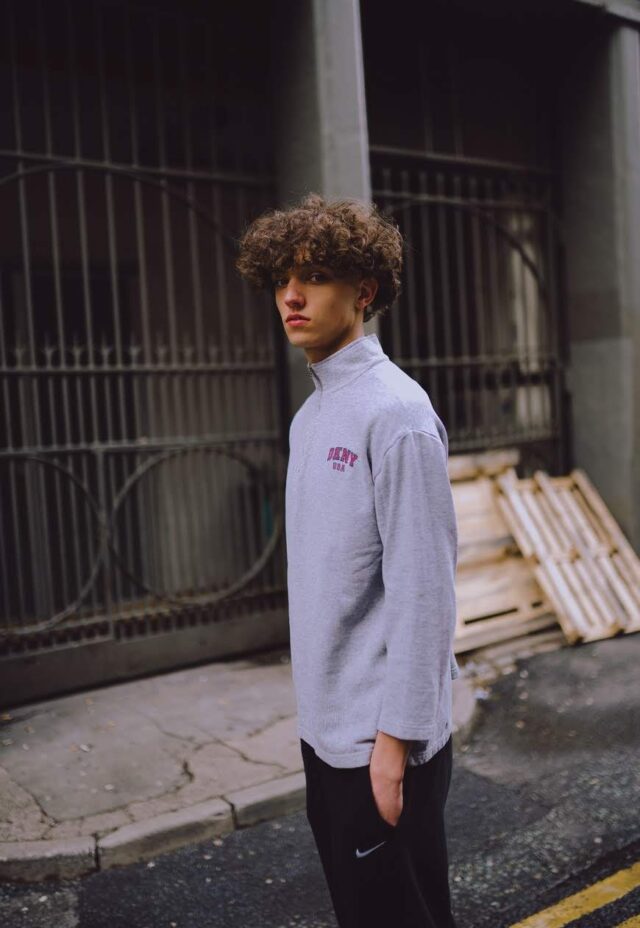 Vintage Grey DKNY USA Spell Out Half Zip Sweatshirt