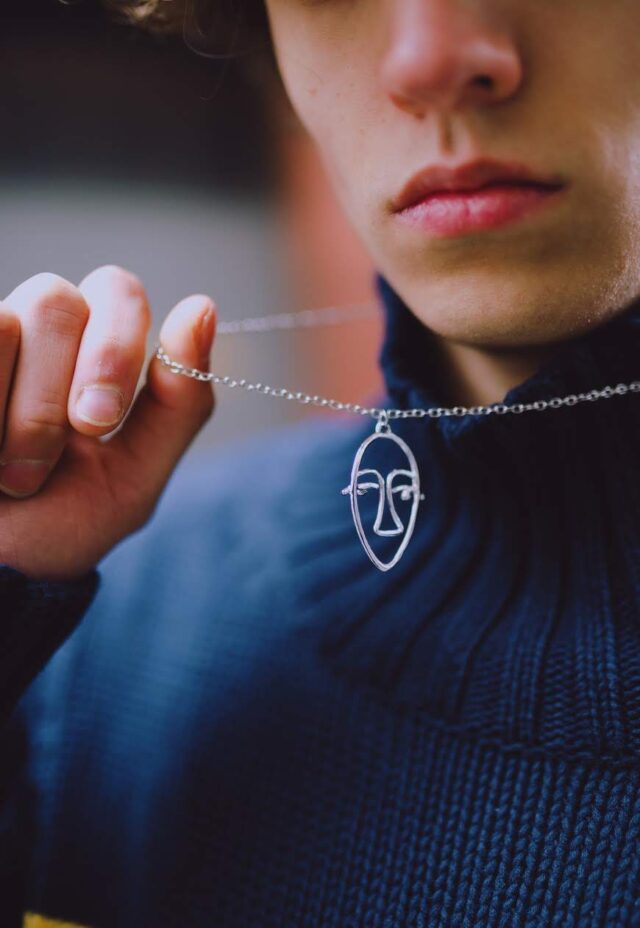 Silver Plated Artsy Illustrated Face Necklace