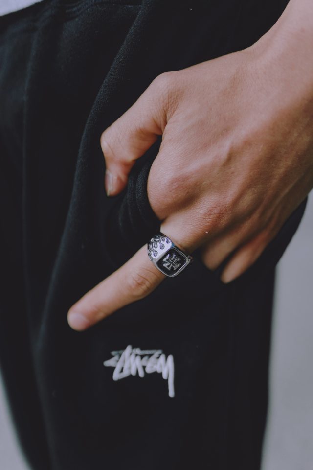 Silver Plated X Black Cross Emblem Sovereign Style Ring