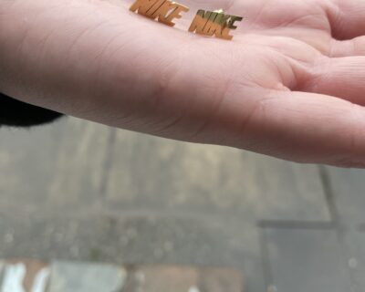 Gold Plated Nike Spell Out Stud Earrings