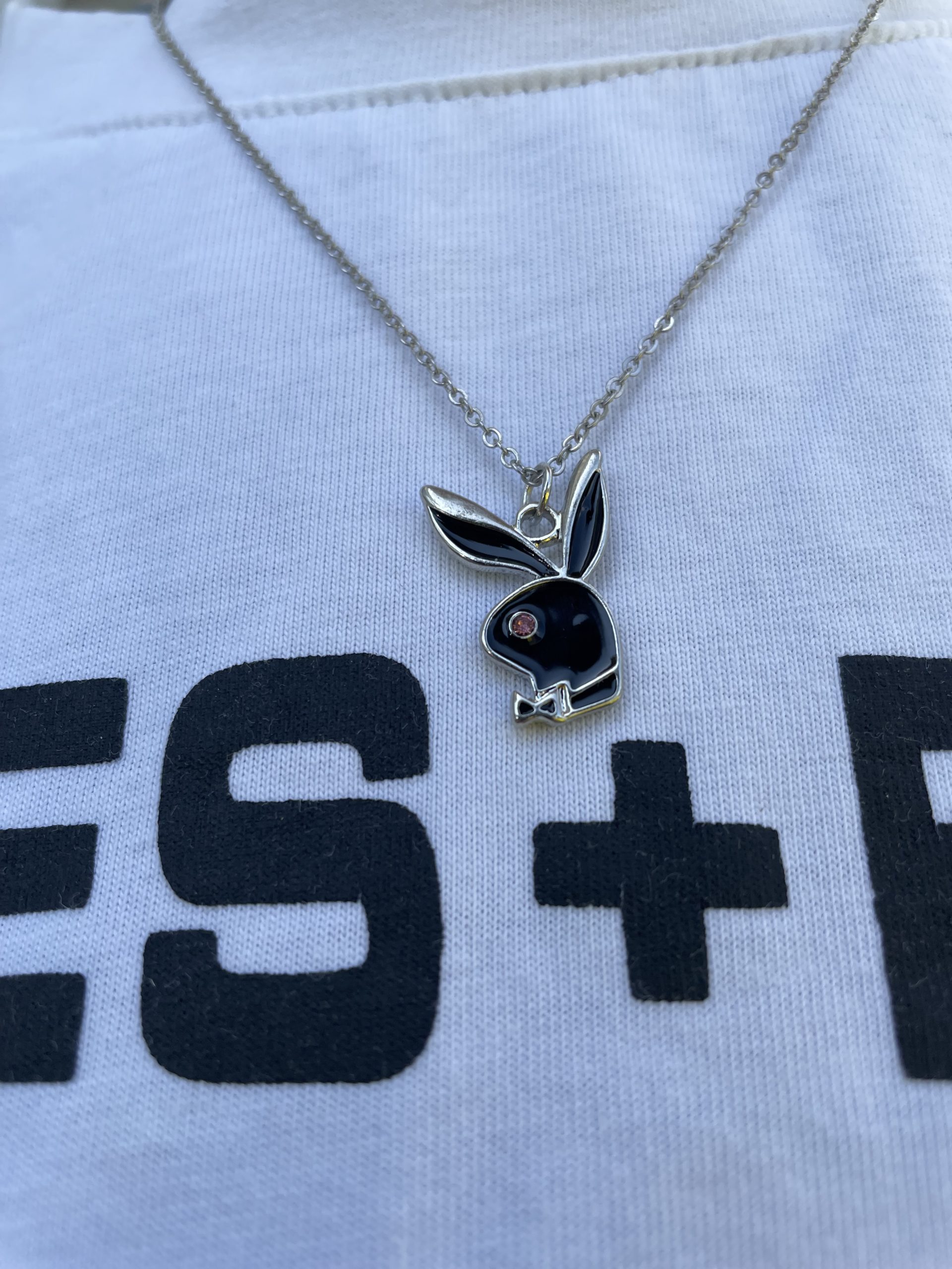 Silver Plated x Black Playboy Necklace 