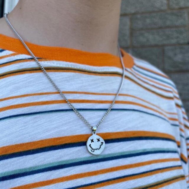 Unisex Silver Metal Smiley Necklace