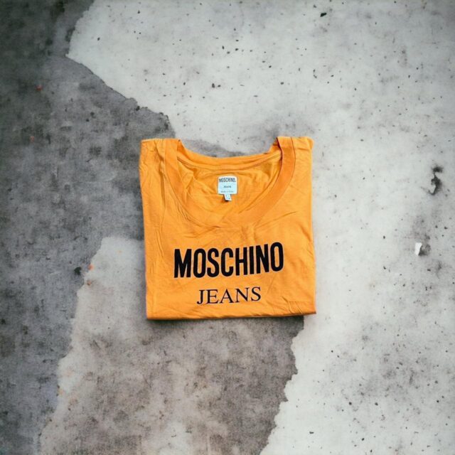 Vintage Orange x Black Moschino Jeans Spell Out Tshirt - UK 14