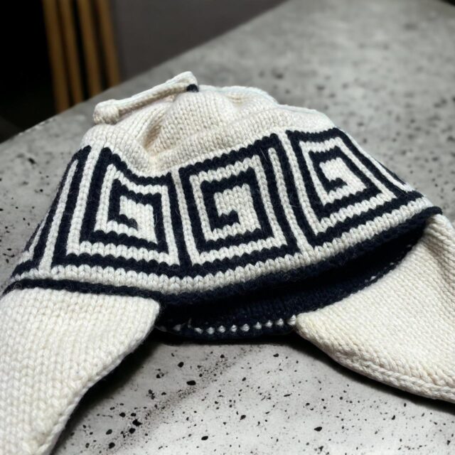 Vintage 90s Helen Blamires Grecian Patterned Wooly Ski Hat
