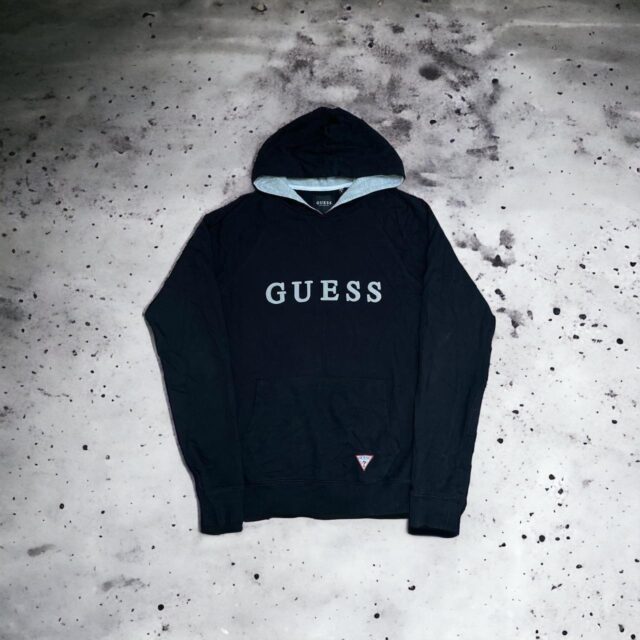 Men's Black Guess Embroidered Spell Out Hoodie - M