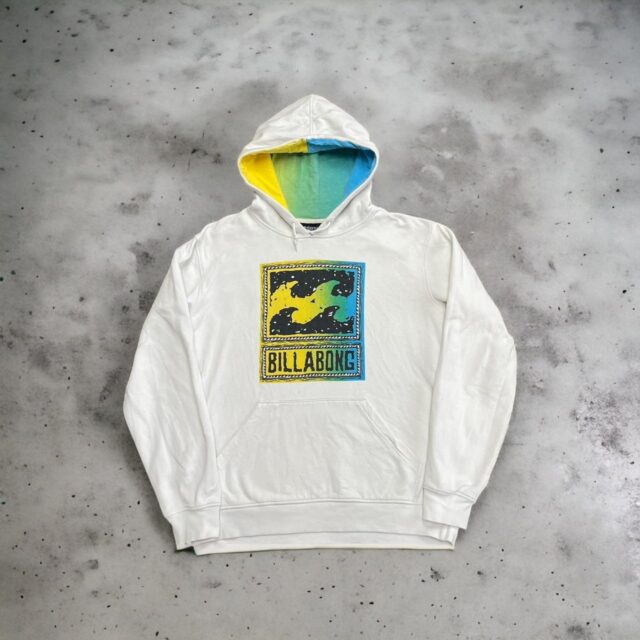 Men's Vintage White Billabong Spell Out Hoodie - L