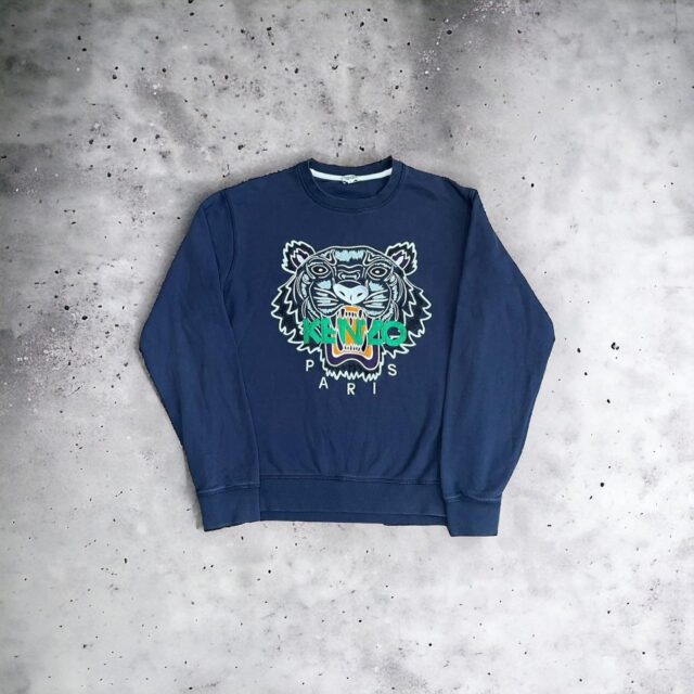 Navy Blue Men's Kenzo Embroidered Spell Out Sweatshirt - M