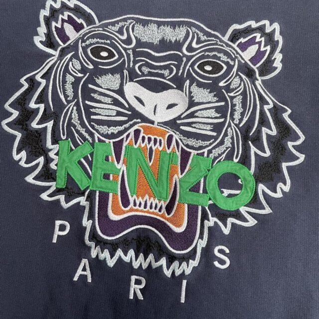 Navy Blue Men's Kenzo Embroidered Spell Out Sweatshirt - M