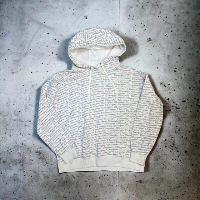 Men's Champion White Spell Out Hoodie - L
