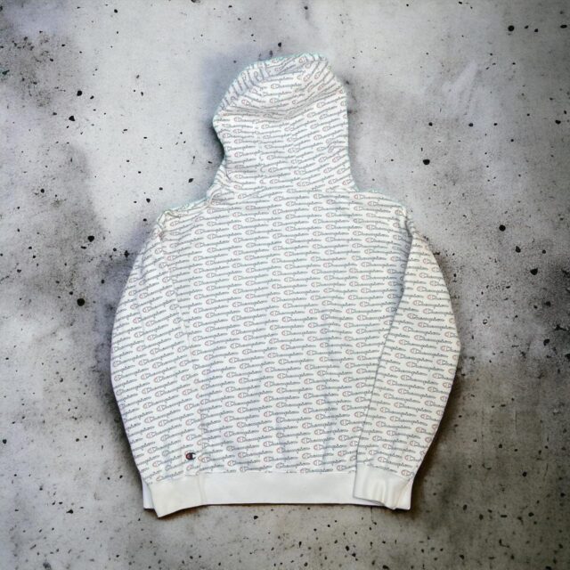 Men's Champion White Spell Out Hoodie - L