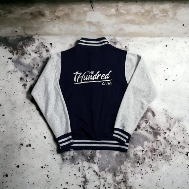 The 1Hundred Club Classic Navy Blue/Grey Baseball Jacket - S