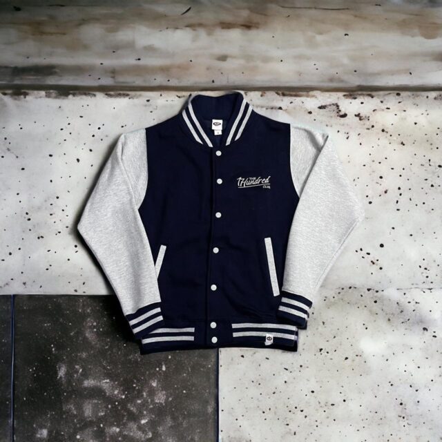 The 1Hundred Club Classic Navy Blue/Grey Baseball Jacket - S