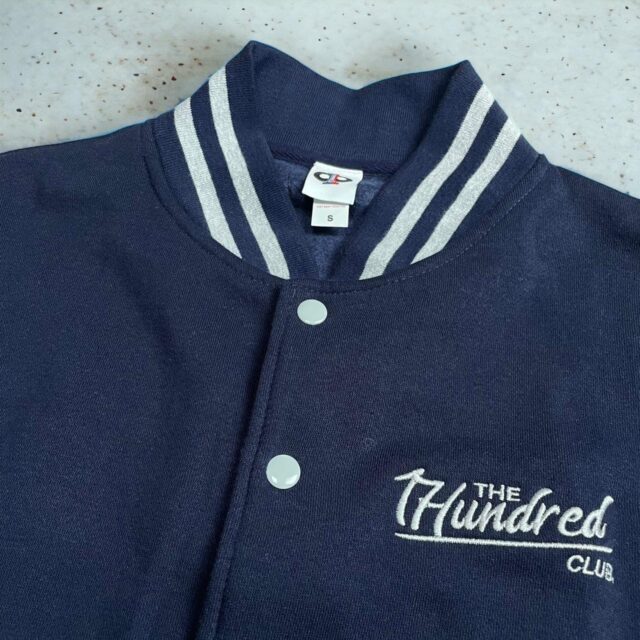 The 1Hundred Club Classic Navy Blue/Grey Baseball Jacket - S