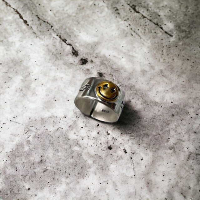 Adjustable Silver Metal Smiley Face Ring