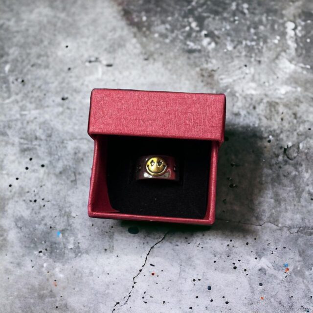 Adjustable Silver Metal Smiley Face Ring