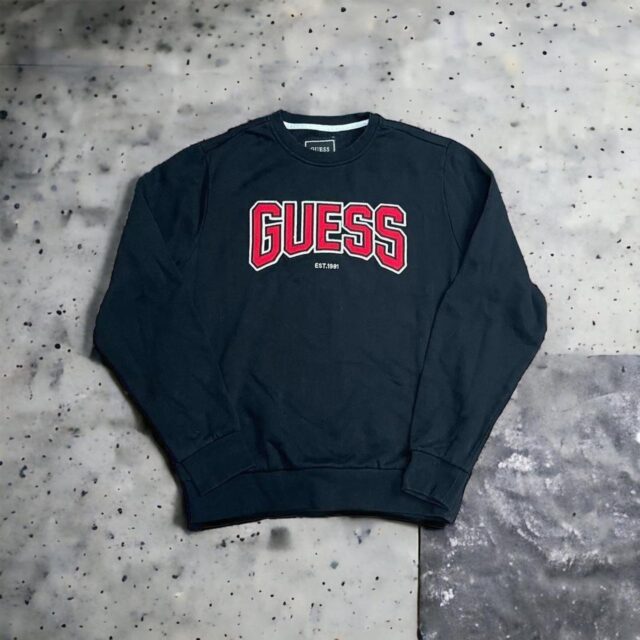 Men's Black Guess Embroidered Spell Out Sweatshirt - M