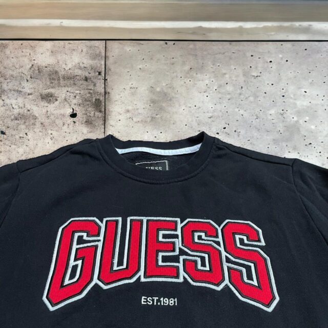 Men's Black Guess Embroidered Spell Out Sweatshirt - M