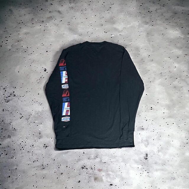 Men's Black Tommy Jeans Spell Out Long Sleeved Tshirt - L