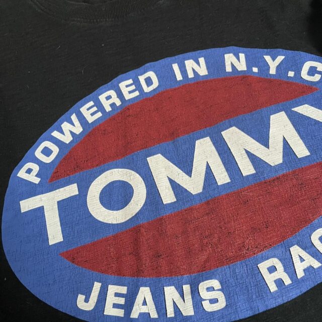 Men's Black Tommy Jeans Spell Out Long Sleeved Tshirt - L