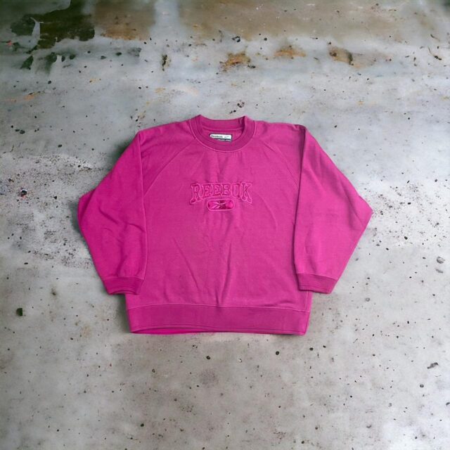 Vintage 90s Reebok Embroidered Spell Out Pink Sweatshirt - UK 10