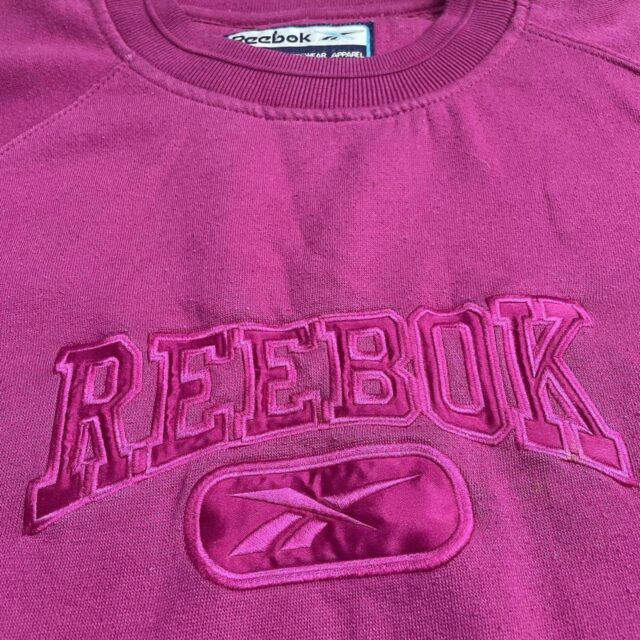 Vintage 90s Reebok Embroidered Spell Out Pink Sweatshirt - UK 10