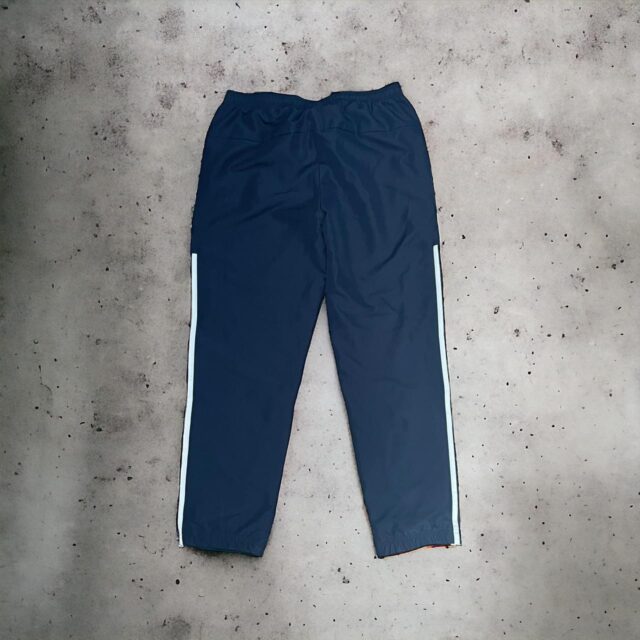 Men's Navy Blue x White Adidas Tracksuit Bottoms - L