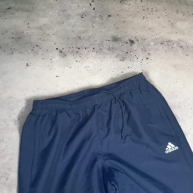 Men's Navy Blue x White Adidas Tracksuit Bottoms - L