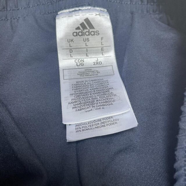 Men's Navy Blue x White Adidas Tracksuit Bottoms - L
