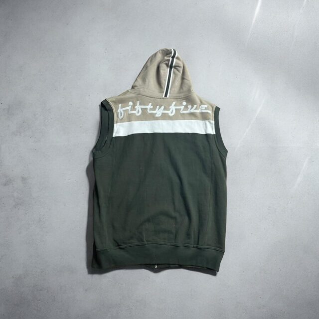 Y2K Mens Vintage Sleeveless Zip Up Crosshatch Hoodie - L