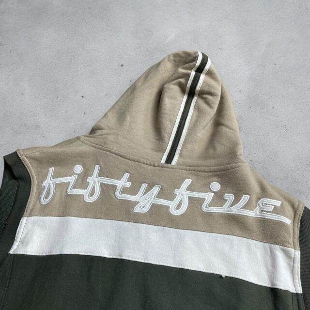 Y2K Mens Vintage Sleeveless Zip Up Crosshatch Hoodie - L