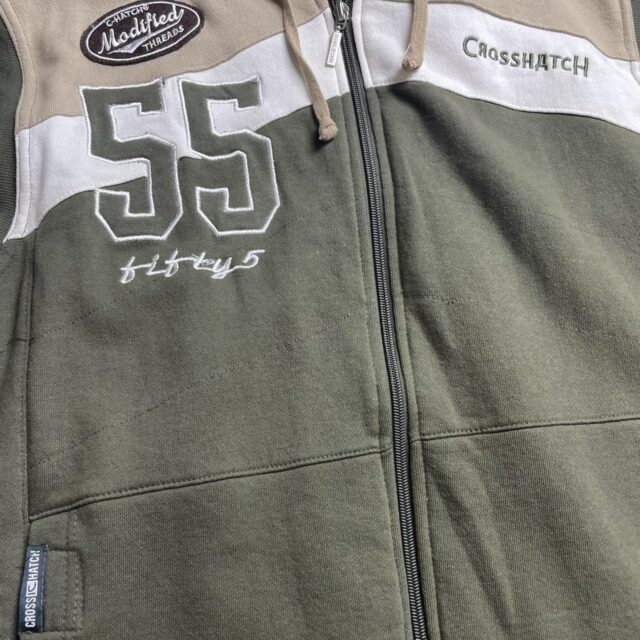 Y2K Mens Vintage Sleeveless Zip Up Crosshatch Hoodie - L
