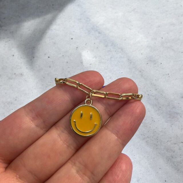 Chunky Metal Smiley Face Chain Necklace