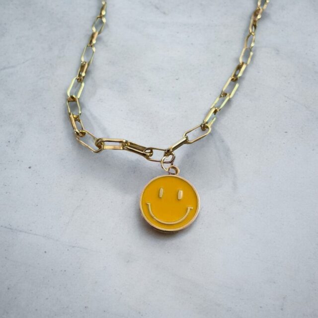 Chunky Metal Smiley Face Chain Necklace