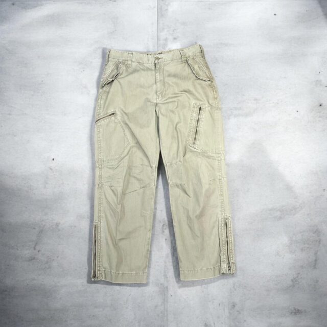 Mens Baggy Y2K Light Khaki Cargo Jeans - 36"