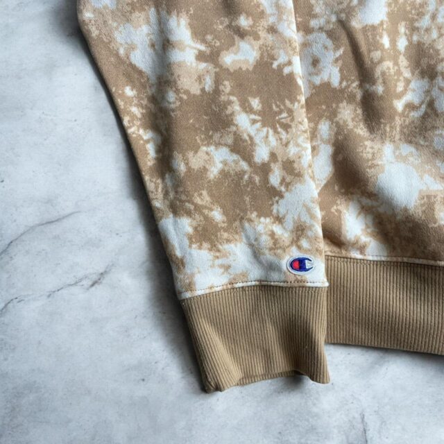 Ladies Beige Tie Dyed Champion Embroidered Spell Out Hoodie - L