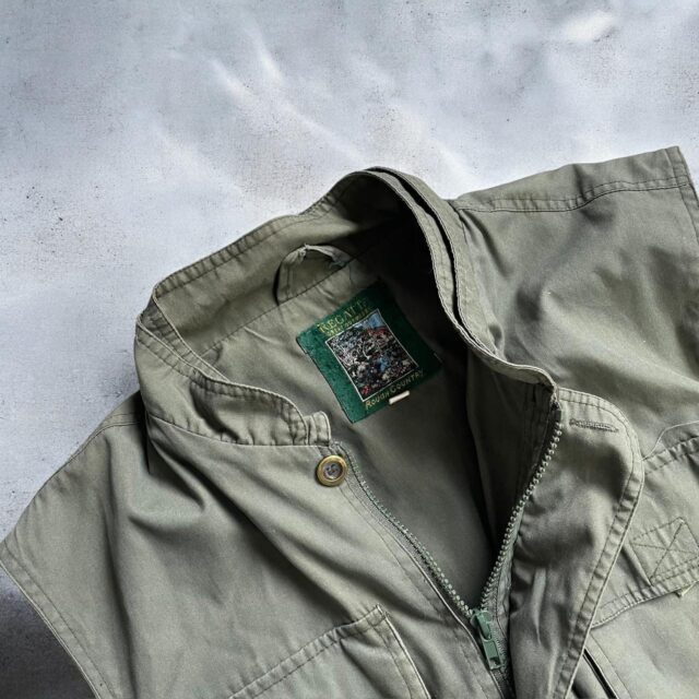 Mens Vintage Khaki Cargo Utility Gilet Jacket - M