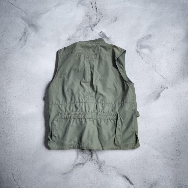 Mens Vintage Khaki Cargo Utility Gilet Jacket - M