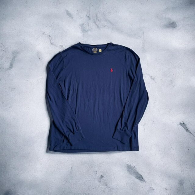 Men's Navy Blue Ralph Lauren Long Sleeved Top - L