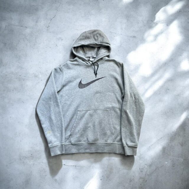 Men's Vintage Y2K Grey Nike Swoosh Embroidered Hoodie - L