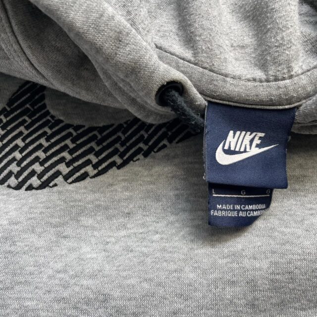 Men's Vintage Y2K Grey Nike Swoosh Embroidered Hoodie - L