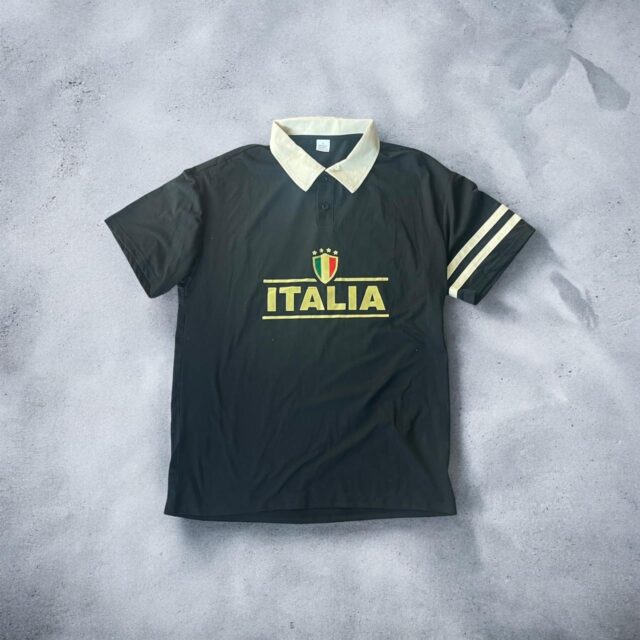 Mens Black Italia Spell Out Polo Tshirt - L
